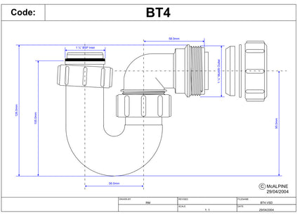 McAlpine BT4 50mm Water Seal Tubular Swivel 'P' Trap with 1¼" Multifit Outlet