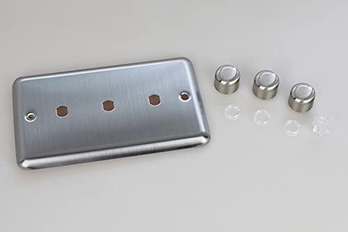 Varilight Matrix 3-Gang Double Plate Unpopulated Dimmer Kit. Classic Matt Chrome Finish (Brushed Steel Effect) Finish