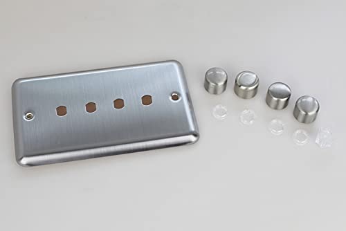 Varilight Matrix 4-Gang Double Plate Unpopulated Dimmer Kit. Classic Matt Chrome Finish (Brushed Steel Effect) Finish