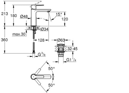 Grohe Lineare Mono Basin Mixer - Smooth Body, Click Waste, Supersteel