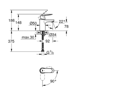 Grohe Cosmo Coldstart Mbm Smooth Body Chrome - 2337600E - Basin Tap