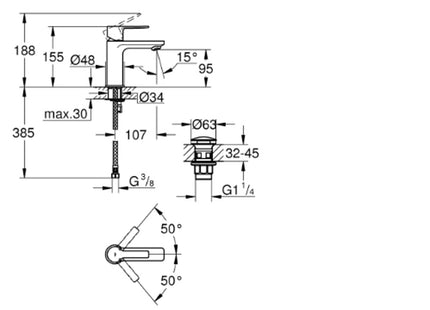 Grohe Lineare Basin Mixer - Smooth Body, Click - 23791DC1