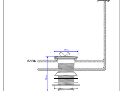 McAlpine BWU60SPH-CB 1¼" Chrome Plated Brass Basin Waste - Backnut Model: 60mm Flange x 3½" Tail with Swivel Handle Plug