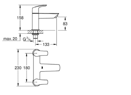 Grohe Eurosmart Deck 2H Bath Filler Chrome - 25098003