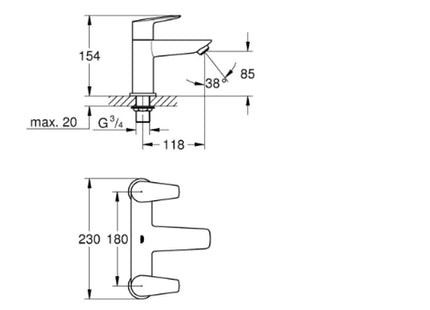 Bauedge Deck 2H Bath Filler Chrome - 25216001 - Modern Design