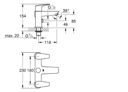 Bauedge Deck 2H Bath Shower Mixer Chrome - 25217001 - Stylish and Functional