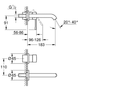 Grohe 2H Wall/Mtd Bas Mixr Trim Brushed Hard - 29192AL1 - Stylish Basin Mixer