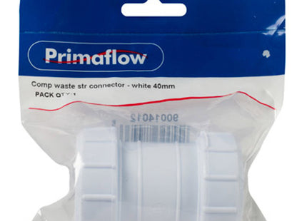 Primaflow PS Compression Waste Str Connector - 40mm, White