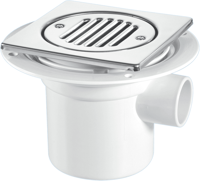 McAlpine TSG3T6SS 75mm Water Seal Trapped Gully, Tile/Grating with removable Grid, 1½" Side Inlet for waste pipe and 110mmØ or 1½" Vertical Outlet
