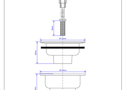 McAlpine BSWCLS 1½" Basket Strainer Waste: 113mm Stainless Steel Flange: Spring-Loaded Plug: Centre Pin Model