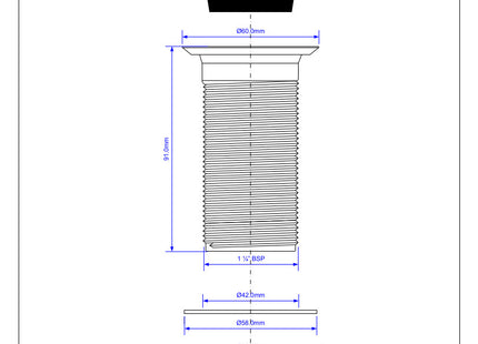 McAlpine BSW2 1¼" White Plastic Basin Waste - Backnut Model: 60mm Stainless Steel Flange x 3½" Tail with Black PVC Plug