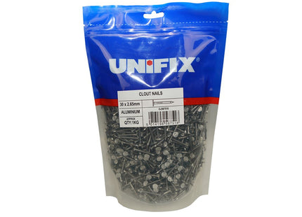 Unifix Aluminium Clout Nails - 38 x 2.65mm (1Kg Bag) (Box of 5)