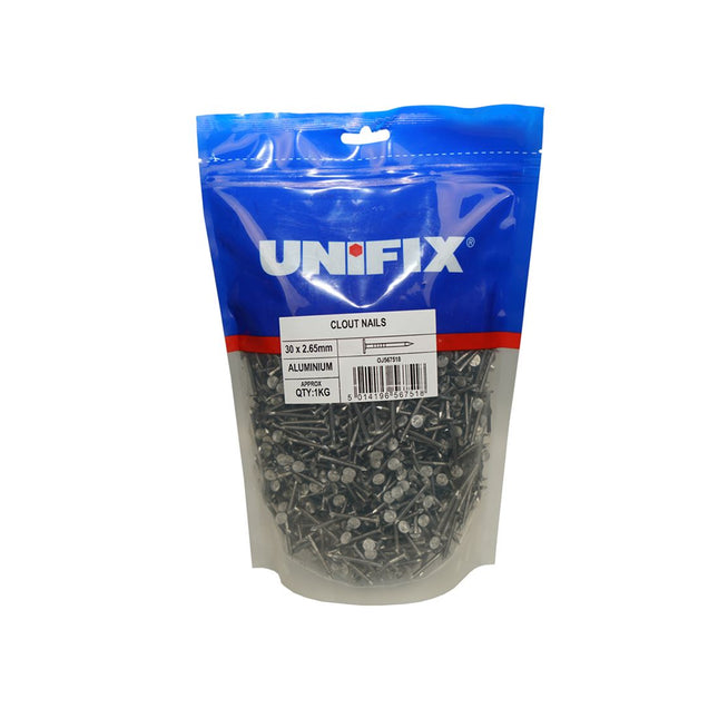 Unifix Aluminium Clout Nails - 38 x 2.65mm (1Kg Bag) (Box of 5)