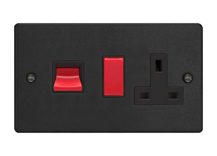 Varilight 45A Cooker Panel With 13A Double Pole Switched Socket Outlet (Red Rocker) Matt Black