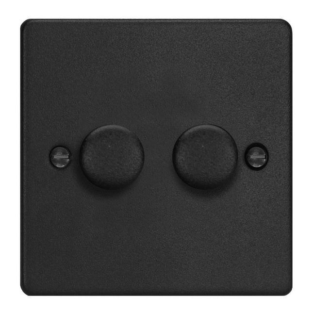 Varilight 2-Gang 2-Way V-Pro Push On/Off Rotary Led Dimmer 2 X 0-120W Matt Black