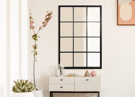 Acton Black Industrial Window Panelled Mirror 120 x 80cm