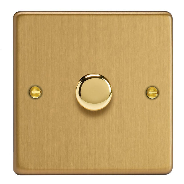 Varilight 1-Gang 2-Way V-Pro Push On/Off Rotary Led Dimmer 1 X 0-120W Brushed Brass
