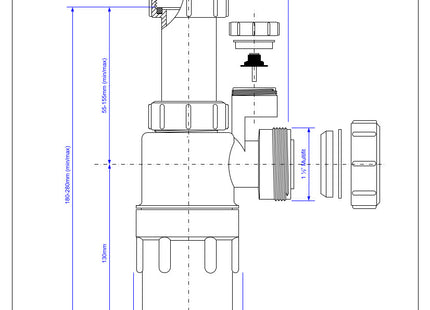 McAlpine C10AV-SV 75mm Water Seal Anti-Syphon (Silentrap) Adjustable Inlet Bottle Trap with Silicone Non-Return Valve and Multifit Outlet