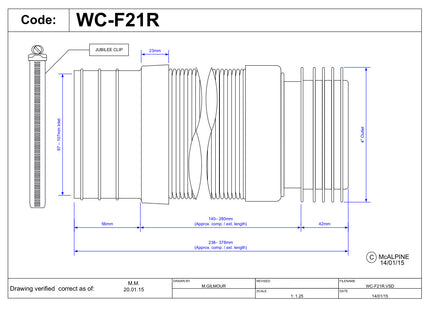 McAlpine WC-F21R 97-107mm Inlet Flexible WC Connector for Back to Wall WC Pan