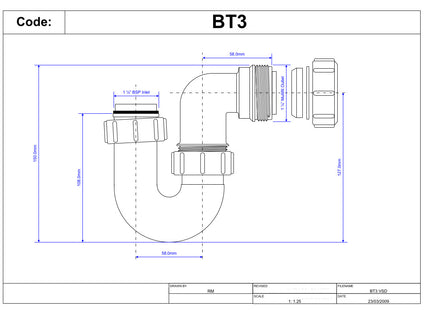 McAlpine BT3 75mm Water Seal Tubular Low Inlet Swivel 'P' Trap with 1¼" Multifit Outlet