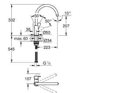 Grohe Bauedge Kitchen Sink Mixer Chrome - 31233001 - Ideal for Modern Kitchens