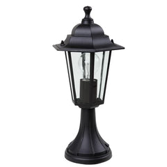 Corniche Black Outdoor Vintage Lantern Head Pedestal Post Light 385mm