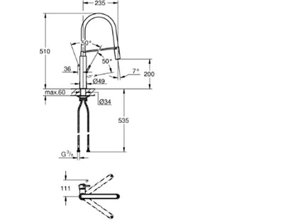 Grohe Kitchen Sink Mixer With Pro Flexi Spout - 31491000 - Versatile Kitchen Solution