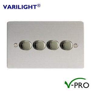 Varilight JFCDP254 V-Pro Dimmer, ultraflat Polished Chrome, 120w max, 4-Gang, 2-Way