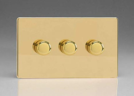 Varilight V-Pro Screwless Polished Brass 3 Gang LED Trailing Edge Dimmer Switch 1 or 2 Way