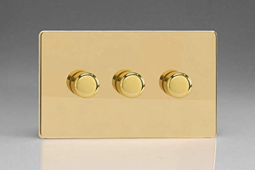 Varilight V-Pro Screwless Polished Brass 3 Gang LED Trailing Edge Dimmer Switch 1 or 2 Way