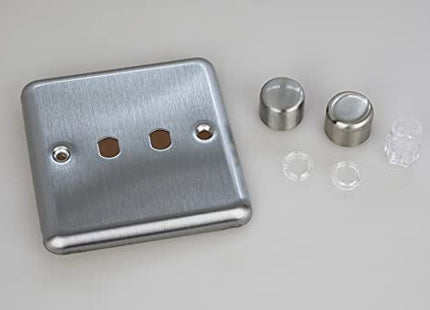 Varilight Matrix 2-Gang Single Plate Unpopulated Dimmer Kit. Classic Matt Chrome Finish (Brushed Steel Effect) Finish