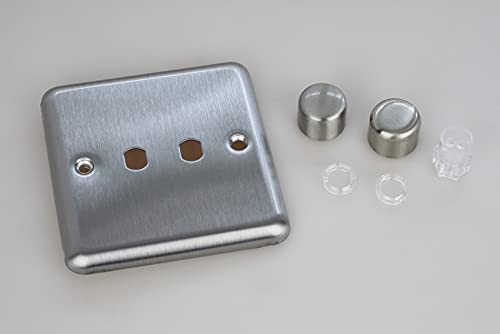 Varilight Matrix 2-Gang Single Plate Unpopulated Dimmer Kit. Classic Matt Chrome Finish (Brushed Steel Effect) Finish