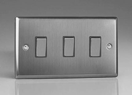 Varilight XT93D Rocker Switches Brushed Steel Steel 3 Gang,91x150x25mm