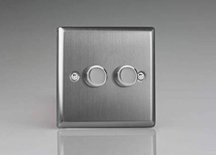 Varilight JTP252 Classic Brushed Steel 2-Gang 2-Way Push-On/Off LED Dimmer 0-120W V-Pro