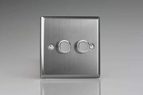 Varilight JTP252 Classic Brushed Steel 2-Gang 2-Way Push-On/Off LED Dimmer 0-120W V-Pro