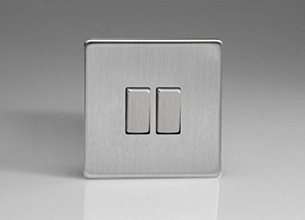 Varilight Decorative 2-Gang 10A 1- or 2-Way Rocker Switch European Brushed Steel XES2S