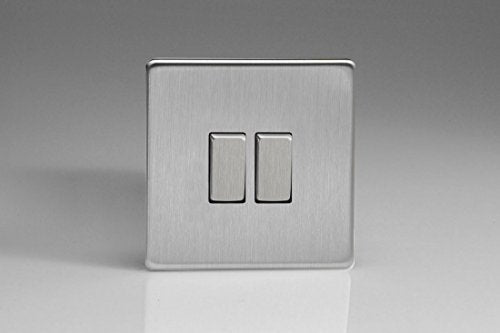 Varilight Decorative 2-Gang 10A 1- or 2-Way Rocker Switch European Brushed Steel XES2S