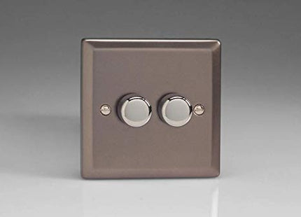 Varilight Classic V-Pro Pewter 2-Gang LED Trailing Edge Dimmer Switch 1 or 2 Way