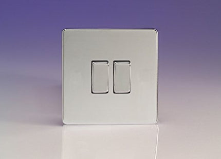 Varilight Decorative 2-Gang 10A 1- or 2-Way Rocker Switch European Polished Chrome XEC2S