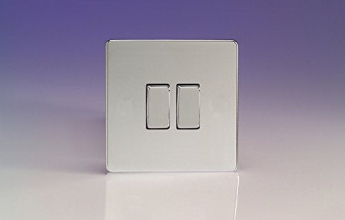 Varilight Decorative 2-Gang 10A 1- or 2-Way Rocker Switch European Polished Chrome XEC2S