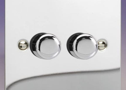 Varilight Ultraflat V-Pro Polished Chrome 2-Gang 2 Way 0-120W Push-On/Off Rotary LED Dimmer