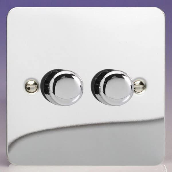 Varilight Ultraflat V-Pro Polished Chrome 2-Gang 2 Way 0-120W Push-On/Off Rotary LED Dimmer