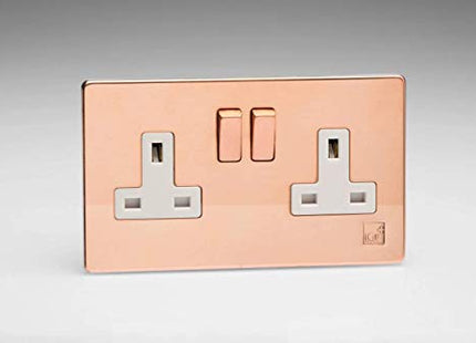 Varilight XDY5WS.AC Screwless Antimicrobial Copper 2-Gang Double 13A Switched Plug Socket