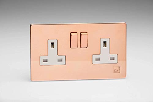 Varilight XDY5WS.AC Screwless Antimicrobial Copper 2-Gang Double 13A Switched Plug Socket