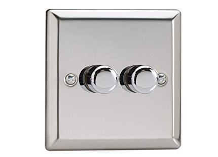 Varilight DIM-2C-2-C V-Pro 2-Gang 2-Way Push-On/Off Rotary LED Dimmer 2 x 0-120W (1-10 LEDs),Mirror Chrome finish