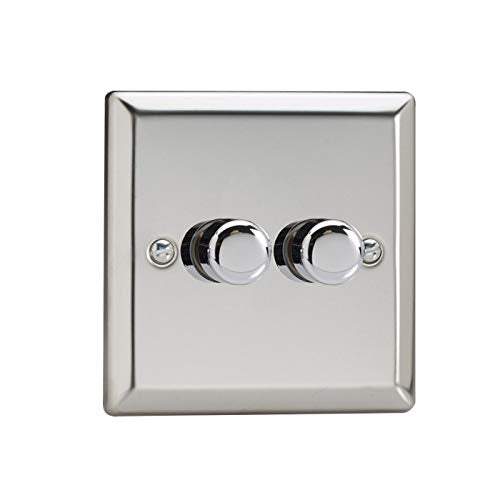 Varilight DIM-2C-2-C V-Pro 2-Gang 2-Way Push-On/Off Rotary LED Dimmer 2 x 0-120W (1-10 LEDs),Mirror Chrome finish