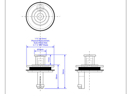 McAlpine BP2-CAP Black Plastic Captive Plug - 1¾" diameter (for 1½" waste)