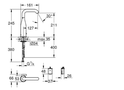 Grohe E Deck Sensor Basin Mixer - 6V Battery - 36445DL0