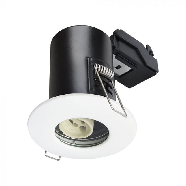 V-TAC LED Bathroom & Shower Fire Rated Downlight White Finish Fixed Bezel 5w V-TAC LED GU10 WARM WHITE 3000K