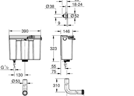 Grohe Dual Flush Furniture Cistern - 6L - Bottom Inlet - 39053000 - Perfect for Water Efficiency